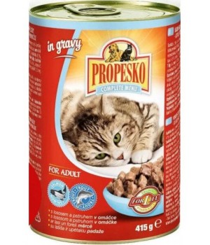 Консерви Propesco шматочки з лососем та фореллю в соусі для дорослих котів 415 г