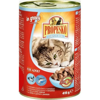 Консервы Propesco кусочки с лососем и форелью в соусе для взрослых котов 415 г