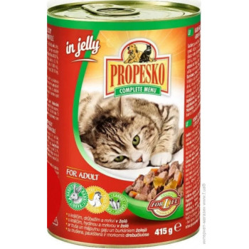 Консервы Propesco кусочки с кроликом, птицей и морковью в желе  для взрослых котов 415 г