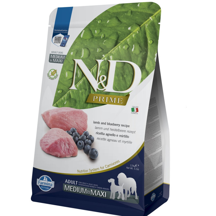 Farmina N&D Prime Dog Lamb & Blueberry Adult Medium & Maxi - корм Farmina для собак середніх і великих порід з ягням та чорницею, 2.5 кг