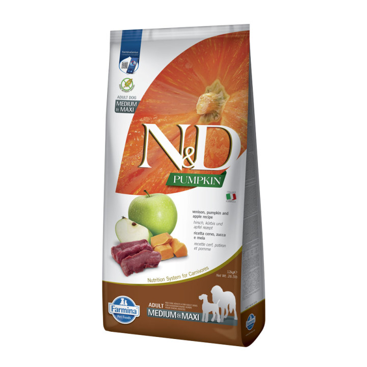 Farmina N&D Grain Free Pumpkin Dog Venison & Apple Adult Medium & Maxi - корм Farmina для собак середніх і великих порід з олениною та яблуком, 12 кг