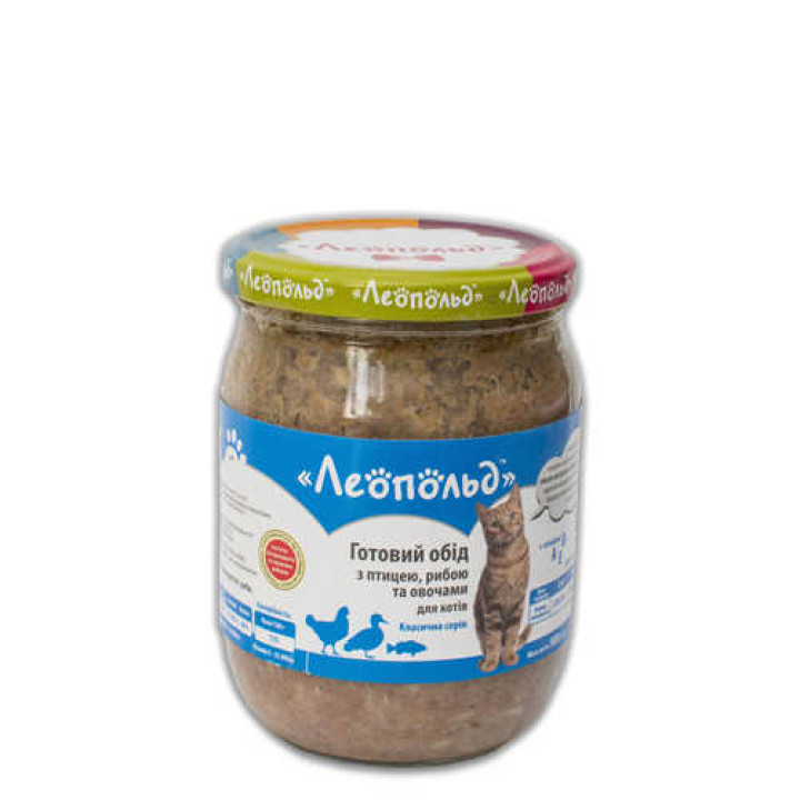 Консерва Леопольд деликатес для котов с птицей, рыбой и овощами, 500 г