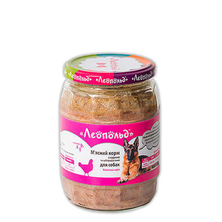 Консерва Леопольд мясной корм для собак с курицей, 720 г