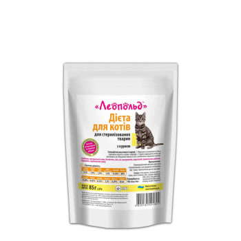 Консервы Леопольд готовый обед, диета для стерилизованных кошек с курицей, 85 г