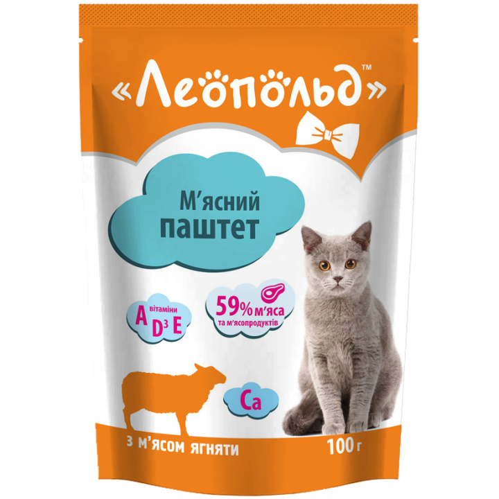 Влажный корм для кошек Леопольд Паштет-мусс с ягненком 100 г х 24 шт.