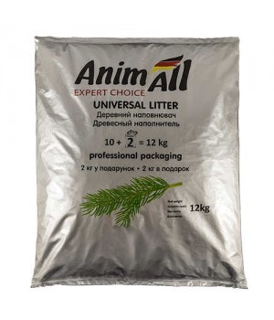 Древесный наполнитель AnimAll без аромата, для кошек, 10 + 2 кг в подарок