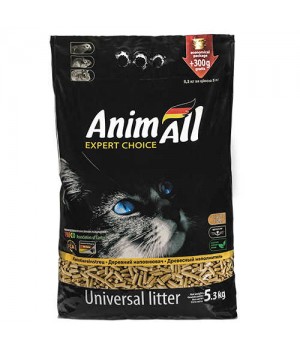 Деревний наповнювач AnimAll без аромату, для котів, 5 кг + 300 г у подарунок