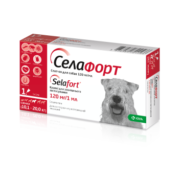Краплі Селафорт від бліх, кліщів і гельмінтів для собак вагою 10.1-20 кг, 1 піпетка