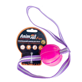 Игрушка AnimAll Fun для собак, тренинг мяч со шлейкой, 6 см, коралловая