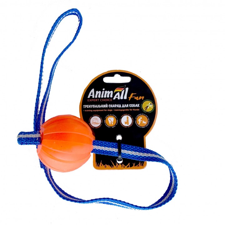 Игрушка AnimAll Fun для собак, тренинг мяч со шлейкой, 6 см, оранжевая