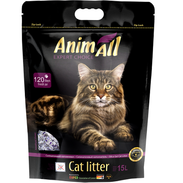 Силикагелевый наполнитель AnimAll Premium Кристаллы аметиста, для кошек, 15 л (6.7 кг)