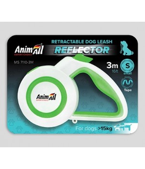 Поводок-рулетка AnimAll Reflector для собак весом до 15 кг, 3 м, салатово-белая