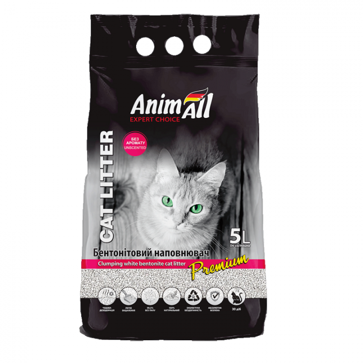 Бентонитовый наполнитель AnimAll Premium Classic без аромата, для кошек, 5 л