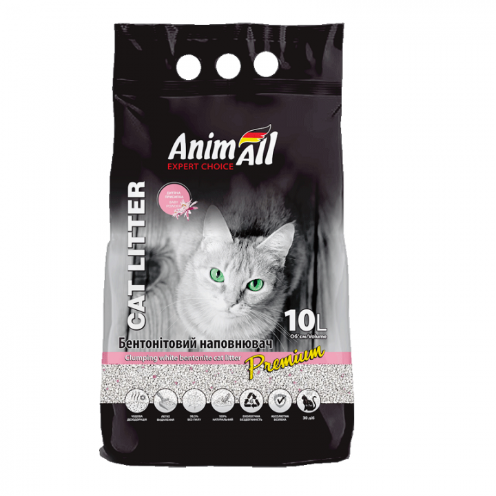 Бентонитовый наполнитель AnimAll Premium Baby Powder с ароматом детской пудры, для кошек, 10 л