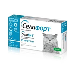 Капли KRKA Селафорт от блох, клещей и гельминтов для кошек весом 2.6-7.5 кг, 1 пипетка