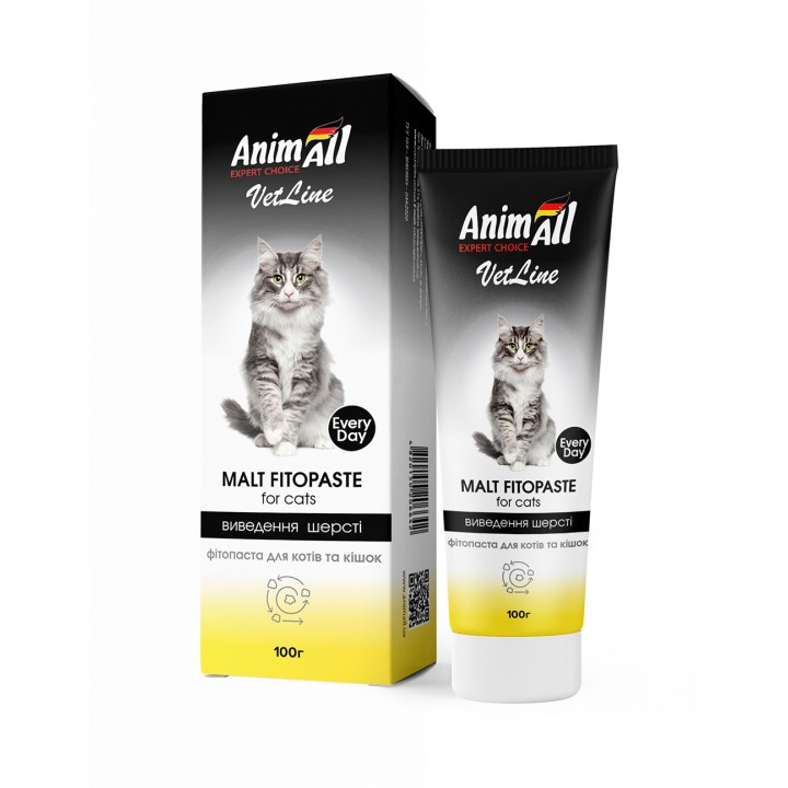 Фітопаста AnimAll VetLine Malt для виведення шерсті у котів, 100 г