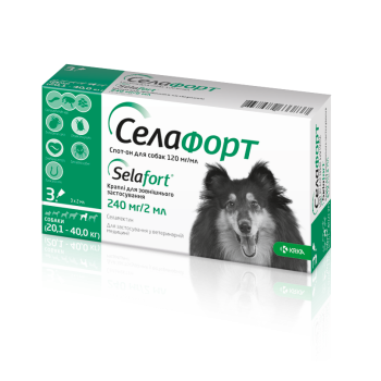 Капли KRKA Селафорт от блох, клещей и гельминтов для собак весом 20.1-40 кг, 1 пипетка