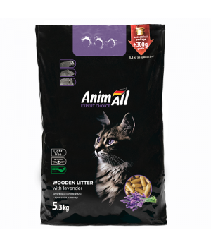 Деревний наповнювач AnimAll з ароматом лаванди для котів, 5 кг + 300 г у подарунок