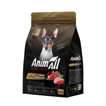 Сухой корм AnimAll для взрослых собак малых пород со свежей индейкой и ягненком, 2,5 кг