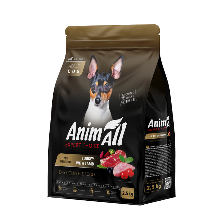 Сухий корм AnimAll для дорослих собак малих порід зі свіжою індичкою та ягням, 2,5 кг