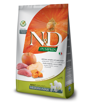 Беззерновой корм Farmina N&D GRAIN FREE для собак средних и крупных пород, с тыквой, диким кабаном и яблоком 2,5 кг