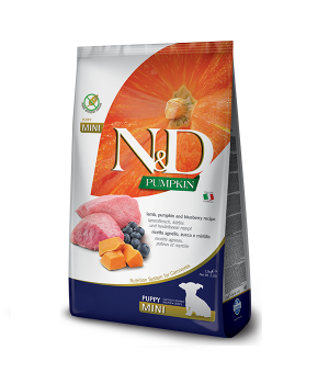 Беззерновий сухий корм Farmina N&D, для цуценят дрібних порід, ягня з гарбузом і чорницею, 2.5 кг