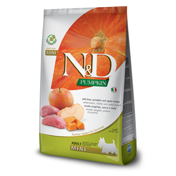 Беззерновой сухой корм Farmina N&D GRAIN FREE для собак мелких пород, с тыквой, диким кабаном и яблоком, 7 кг