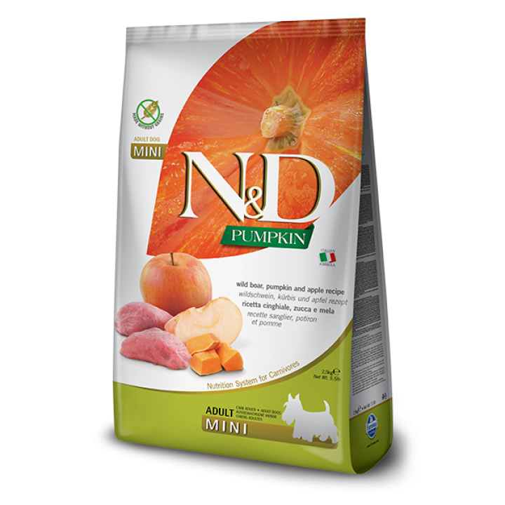 Беззерновий сухий корм Farmina N&D GRAIN FREE для собак дрібних порід, з гарбузом, диким кабаном і яблуком, 7 кг
