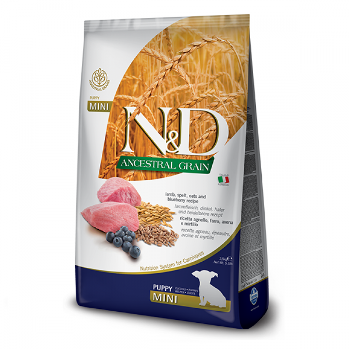 Низькозерновий сухий корм Farmina N&D, для цуценят дрібних порід, ягня з чорницею, 2.5 кг