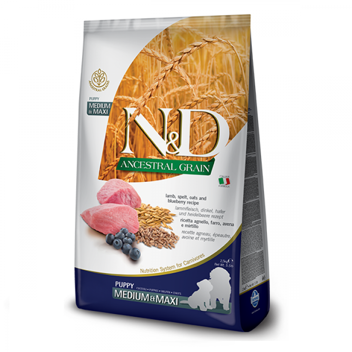 Низькозерновий сухий корм Farmina N&D, для цуценят середніх і великих порід, ягня з чорницею, 2.5 кг
