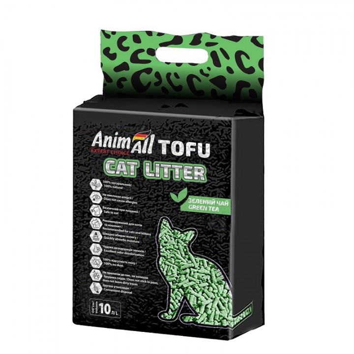 Соевый наполнитель AnimAll Tofu Green Tea с ароматом зеленого чая, для кошек, 10 литров (4,66 кг)