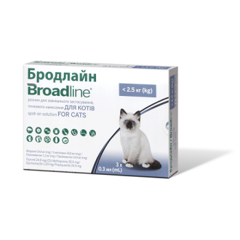Краплі Boehringer Ingelheim Broadline проти паразитів для котів S (до 2.5 кг) , ціна за 1 піпетку