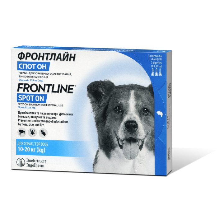 Капли Boehringer Ingelheim FrontLine Spot On от блох и клещей для собак, M (10-20 кг), цена за 1 пипетку