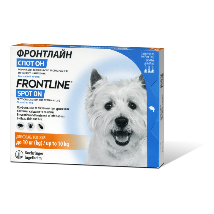 Капли Boehringer Ingelheim FrontLine Spot On от блох и клещей для собак, S (2-10 кг), цена за 1 пипетку
