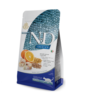 Низкозерновой сухой корм Farmina N&D Ocean для взрослых кошек, с треской и апельсином, 300 г