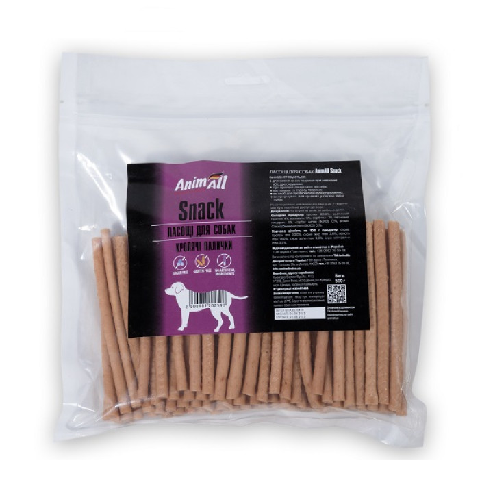 Лакомство AnimAll Snack кроличьи палочки для собак, 500 г
