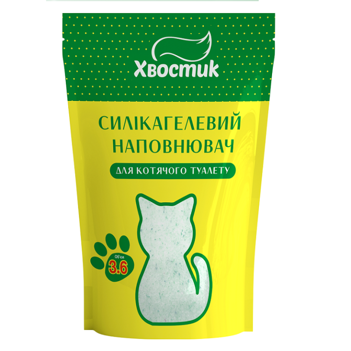 Силикагель наполнитель Хвостик для кошек, с зелеными гранулами, мелкая фракция, 3.6 л