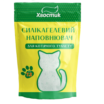 Силікагель наповнювач Хвостик для котів, із зеленими гранулами, дрібна фракція, 7.2 л