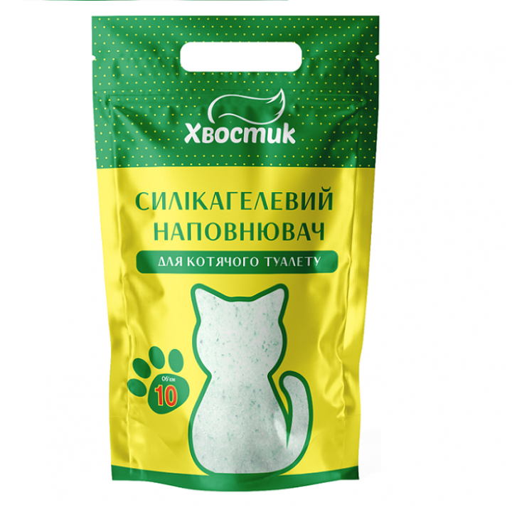 Силікагель наповнювач Хвостик для кішок, із зеленими гранулами, дрібна фракція, 10 л