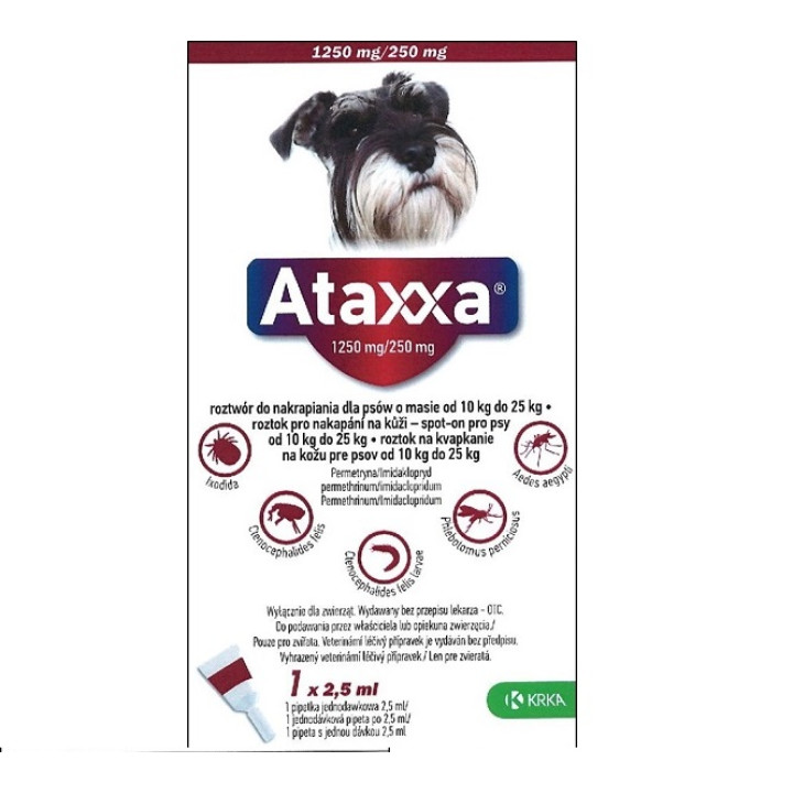 Капли KRKA Ataxxa Спот-Он от блох и клещей для собак весом 10-25 кг, 2.5 мл, 1 пипетка