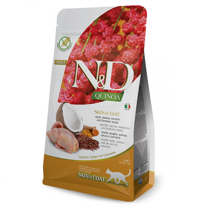 Сухой корм Farmina N&D Quinoa Skin&Coat Adult для кошек, при пищевой аллергии, с перепелом и киноа, 5 кг