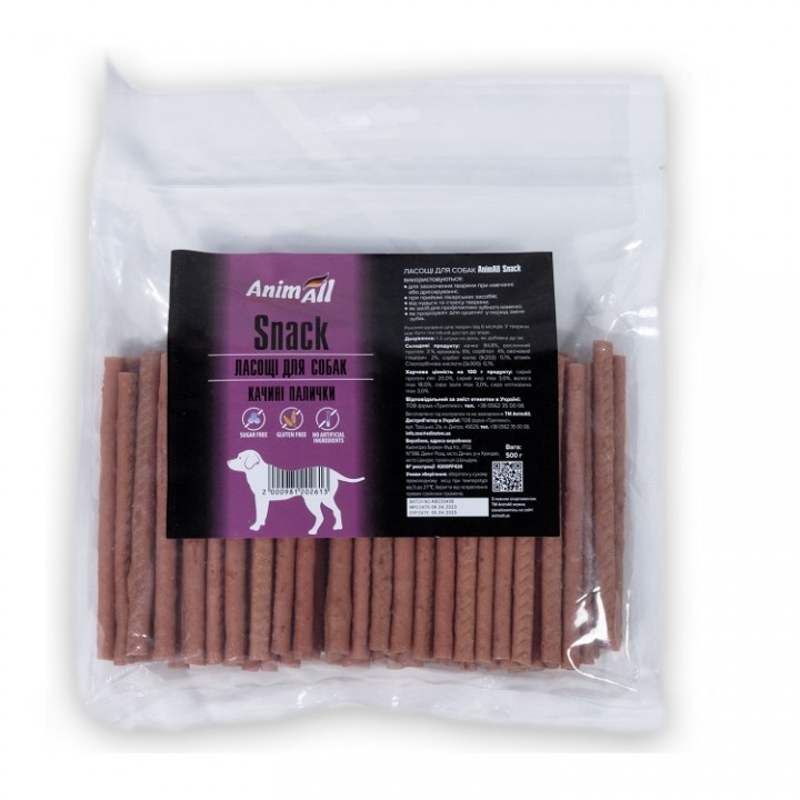 Лакомство AnimAll Snack утиные палочки для собак, 150 г