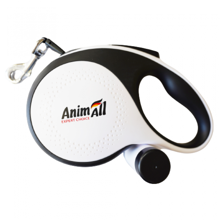 TM AnimAll Рулетка-повідець з диспенсером М до 30 кг/5 метрів, біла