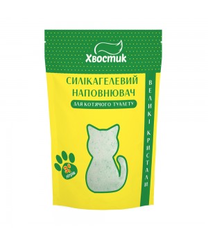 Силикагель наполнитель Хвостик для кошек, с зелеными гранулами, крупная фракция, 3.6 л