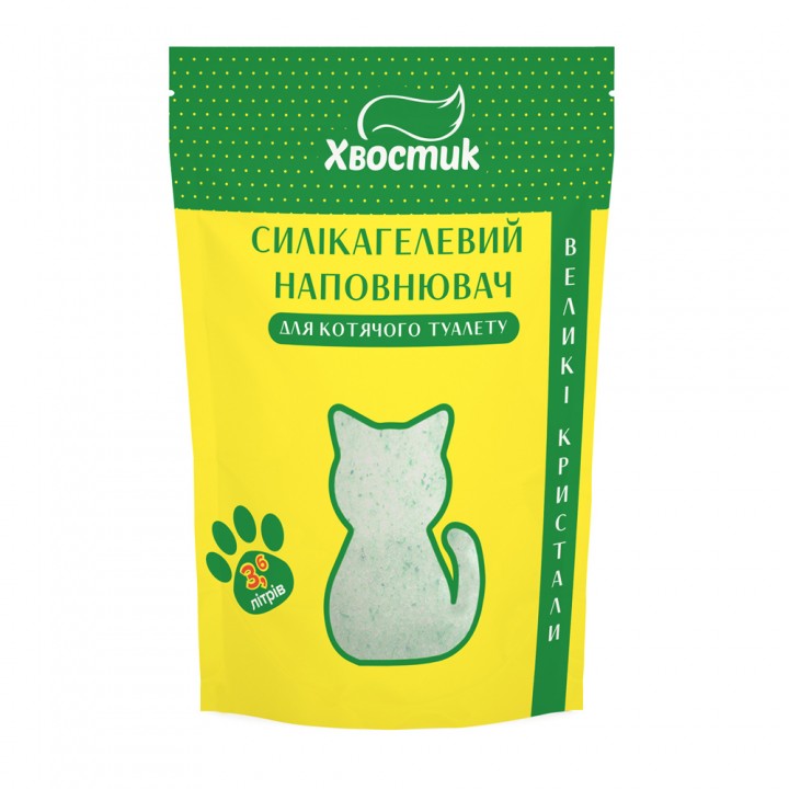 Силікагель наповнювач Хвостик для котів, із зеленими гранулами, велика фракція, 3.6 л