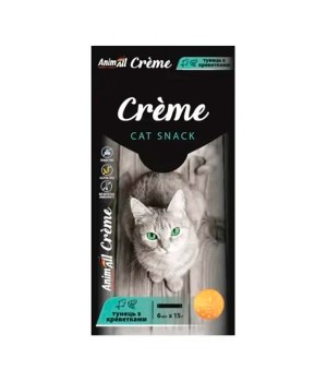 Лакомство AnimAll Сrème для кошек со вкусом тунца с креветками, 6 х15 г