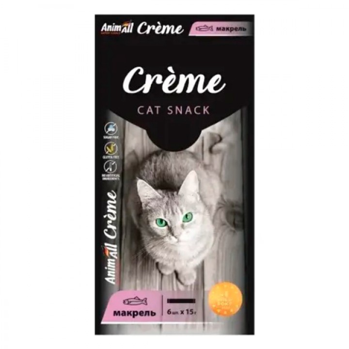 Ласощі AnimAll Сrème для котів зі смаком макрелі, 6 х15 г