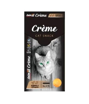 Ласощі AnimAll Сrème для котів зі смаком курки з тунцем, 6 х15 г