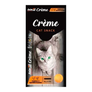Ласощі AnimAll Сrème для котів зі смаком курки з креветками, 6 х15 г
