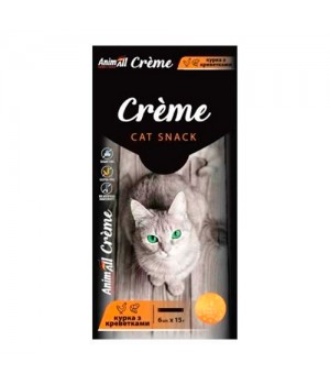 Ласощі AnimAll Сrème для котів зі смаком курки з креветками, 6 х15 г